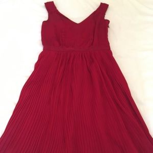 WHBM Red V-Neck Pleated Dress